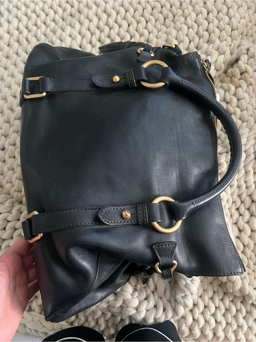 Dooney & Bourke Black Leather Satchel with Gold Hardware - Picture 7 of 8